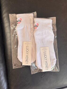 Lucky Honey The Harlow Socks with Pink Rose Accent Ankle Grip Socks one pair